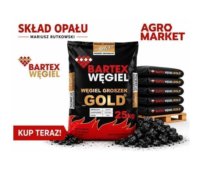 Węgiel GROSZEK Bartex Gold 27-29 MJ/kg | Wysokokaloryczny Opał Premium 25kg