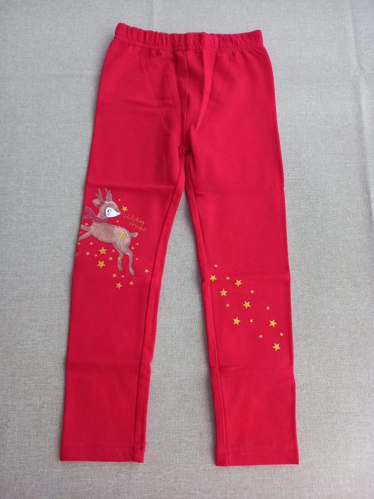Legginsy dziewczęce ocieplane, świąteczne, z reniferem, rozmiar 116, Nowe