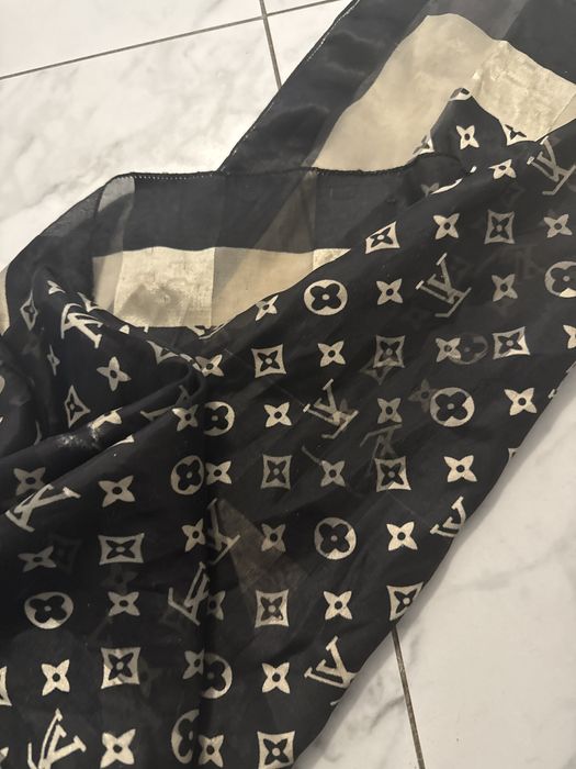 Szal jedwabny czarno-kremowy