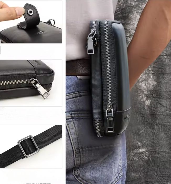 Кожаная мужская Барсетка (Портмоне). Черная. Стильная .