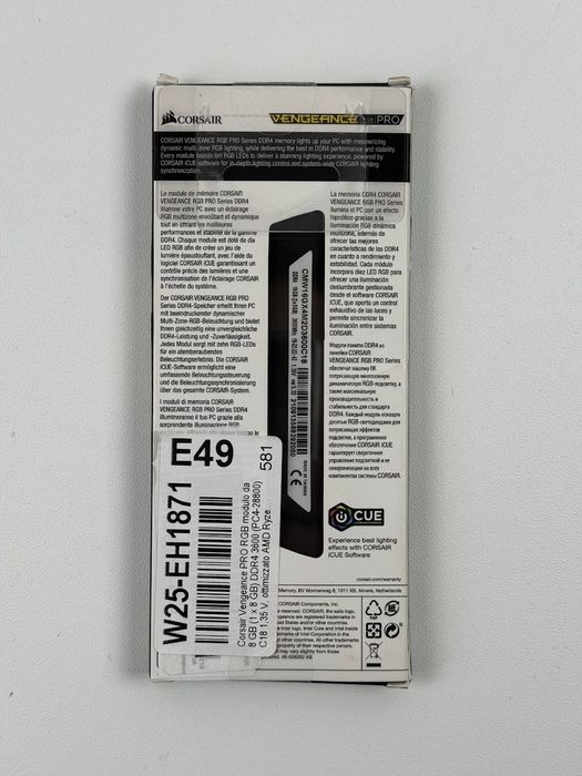 Pamięć RAM Corsair Vengeance RGB Pro DDR4 DIMM 8GB 3600MHz CL18 XMP