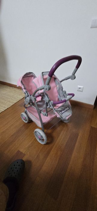 Carrinho de Bonecas Duplo / Gémeos "Titucho" (Rosa e Cinzento)