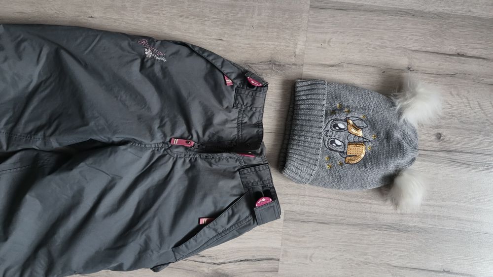 Spodnie narciarskie na śnieg kombinezon czapka gratis 122/128 cm