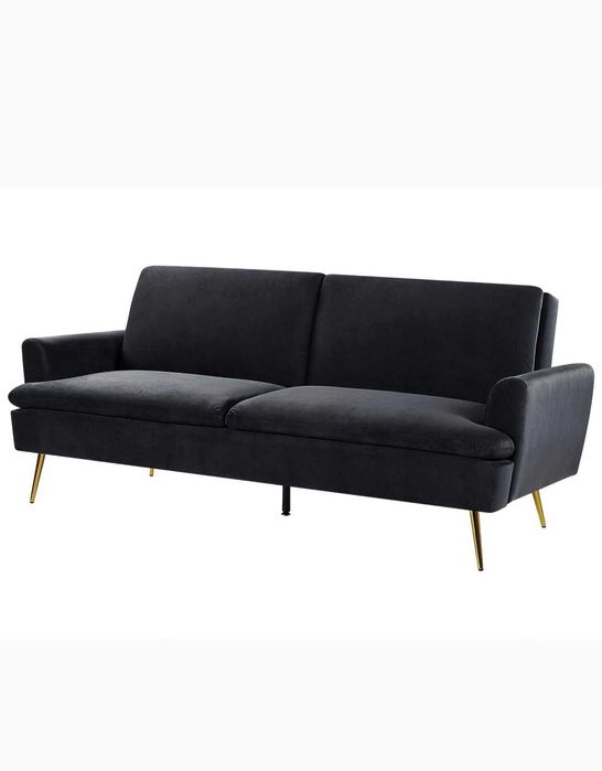 Sofa rozkładana welurowa czarna