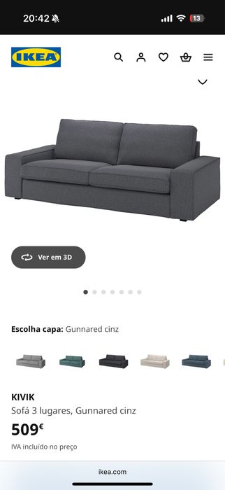 Sofá kivik ikea 3 lugares