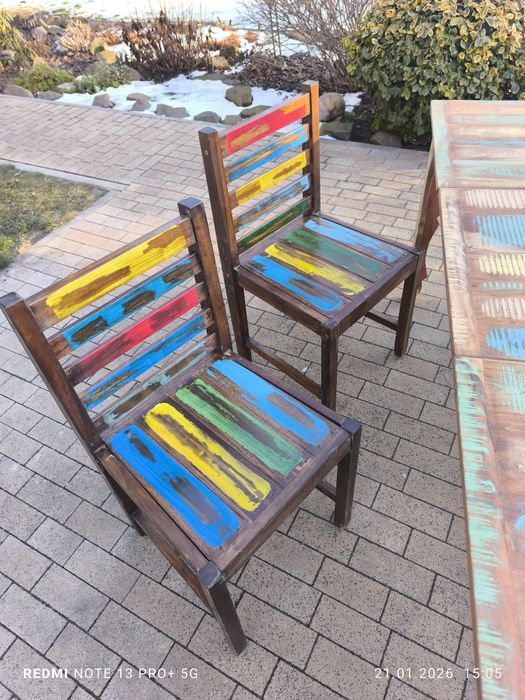 Nowy zestaw do jadalni stół i 4 cztery krzesła drewni odzyskane kolor