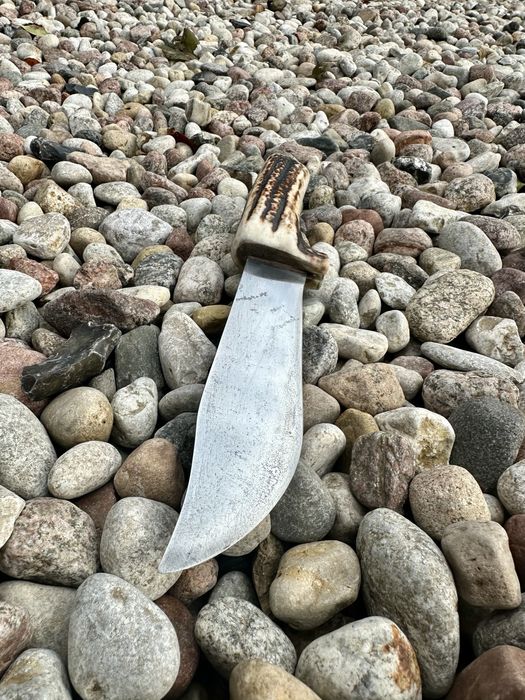 Nóż myśliwski stal narzędziowa rekojeść poroża jelenia, rękodzieło!!