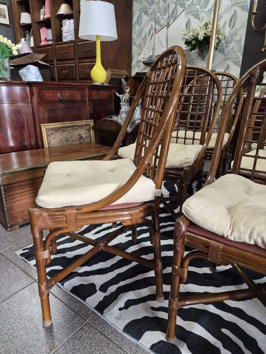 Conjunto de 6 Cadeiras Vintage em Bambu e Verga - Estilo Boho Chic.