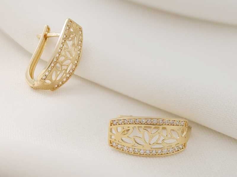 Złote ażurowe kolczyki z cyrkoniami pr585