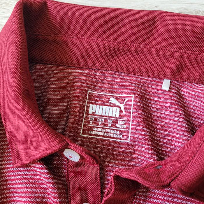 PUMA DryCELL розмір S-M чоловіча спортивна футболка поло джерсі з коротким рукавом червона бордова сіра в смужку