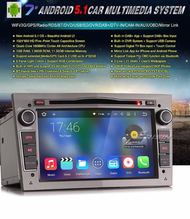 Auto radio Opel Android 14 2 din radio/dvd/cd/usb/sd/gps/