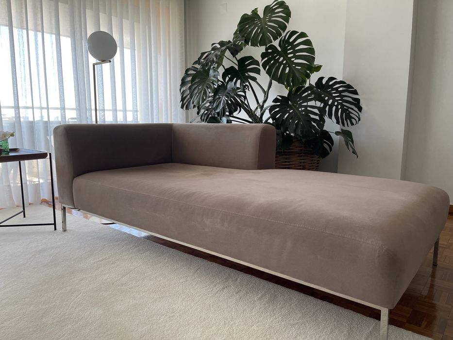 Fabric sofa with suede-like texture in taupe color