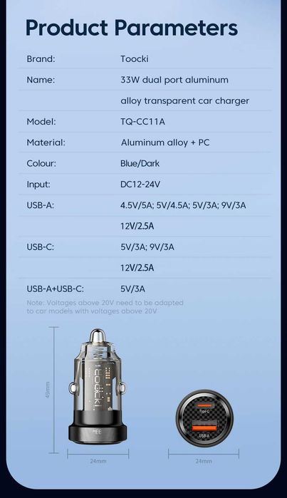 Carregador Rápido de Isqueiro 33W 5A