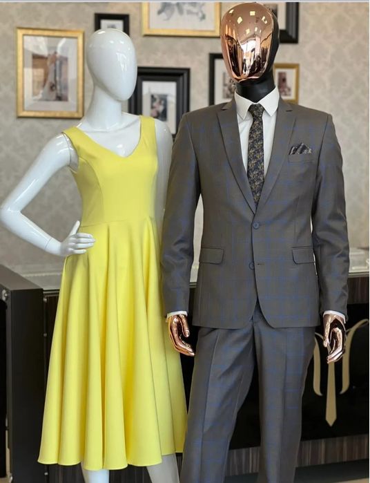 Nowy wizytowy elegancki garnitur w kratkę polskiej Rogowski 56 L