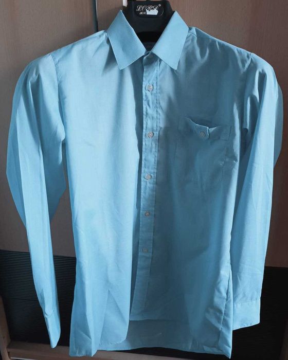 Чоловіча класична, бірюзова сорочка, довгий рукав, 100% бавовна, 39р.