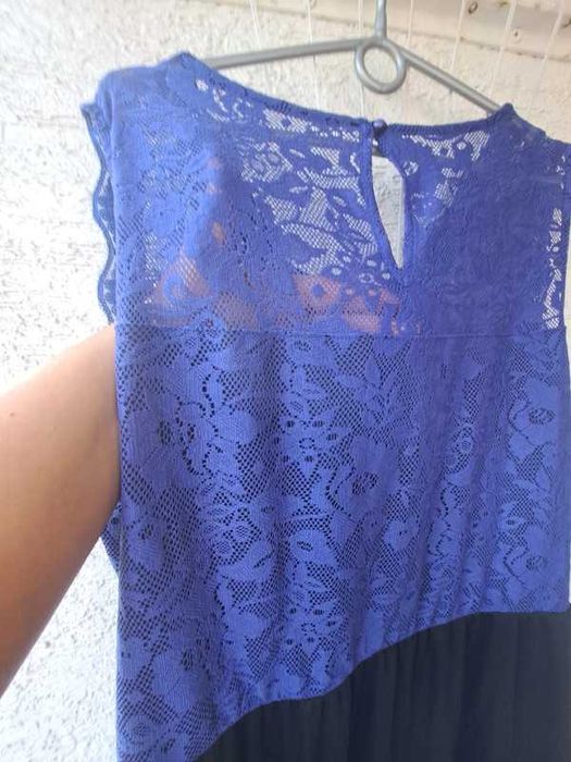 elegancka sukienka koronka 50 52 niebiesko czarna