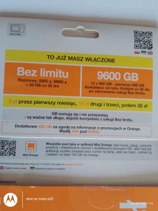 Starter Orange Free 5zł-karta sim nowa orginalnie zapakowana