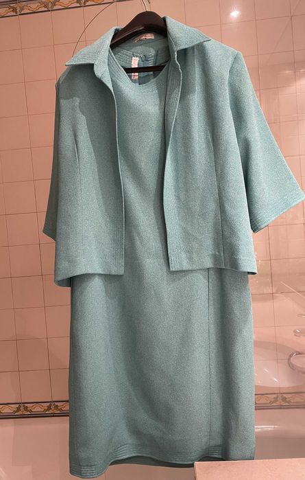 Vestido azul turquesa com bolero marca exclusiva Leonor Ferreira