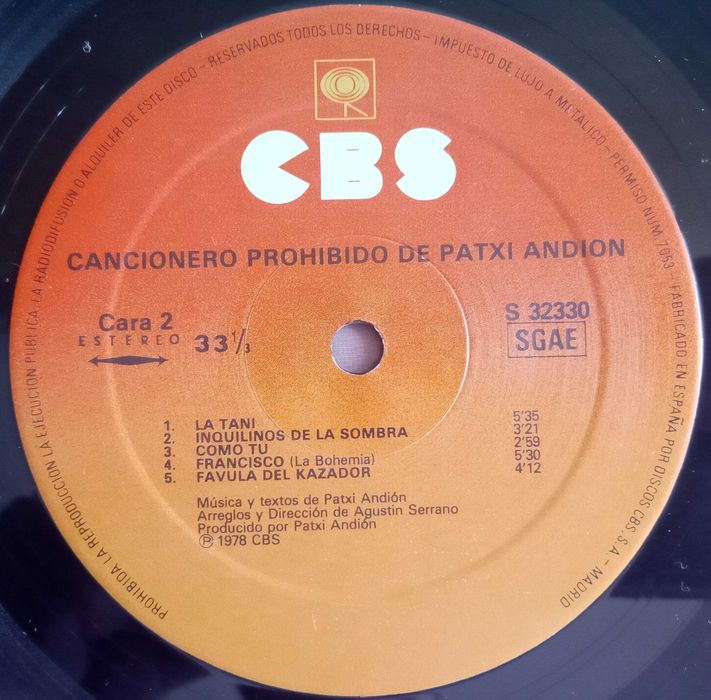 Patxi Andion	- - - - -	Cancionero Prohibido de Patxi Andión 	- - - 	LP