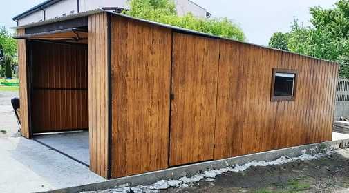 Garaż 4x5 w kolorze drewnopodobnym - złoty dąb