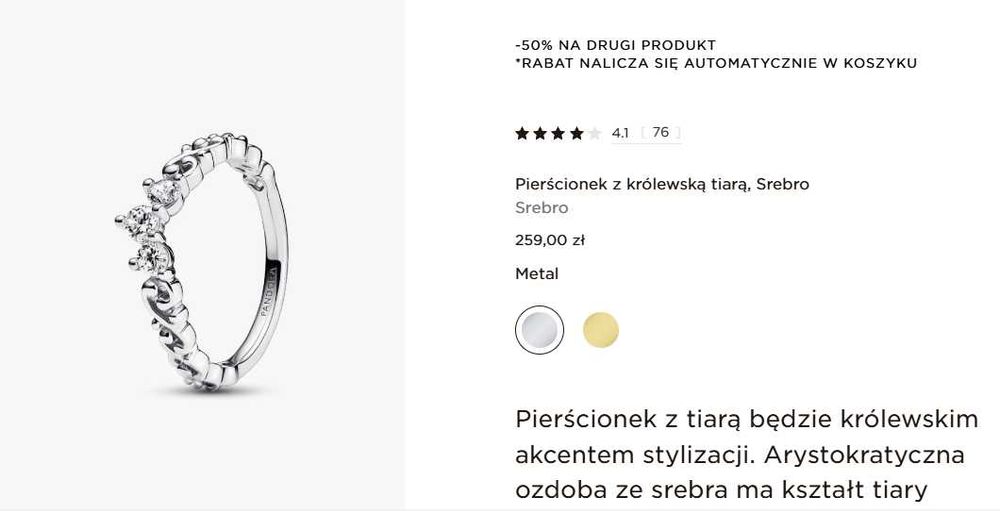 Pierścionek z królewską tiarą, Srebro rozmiar 54 (Nowy)