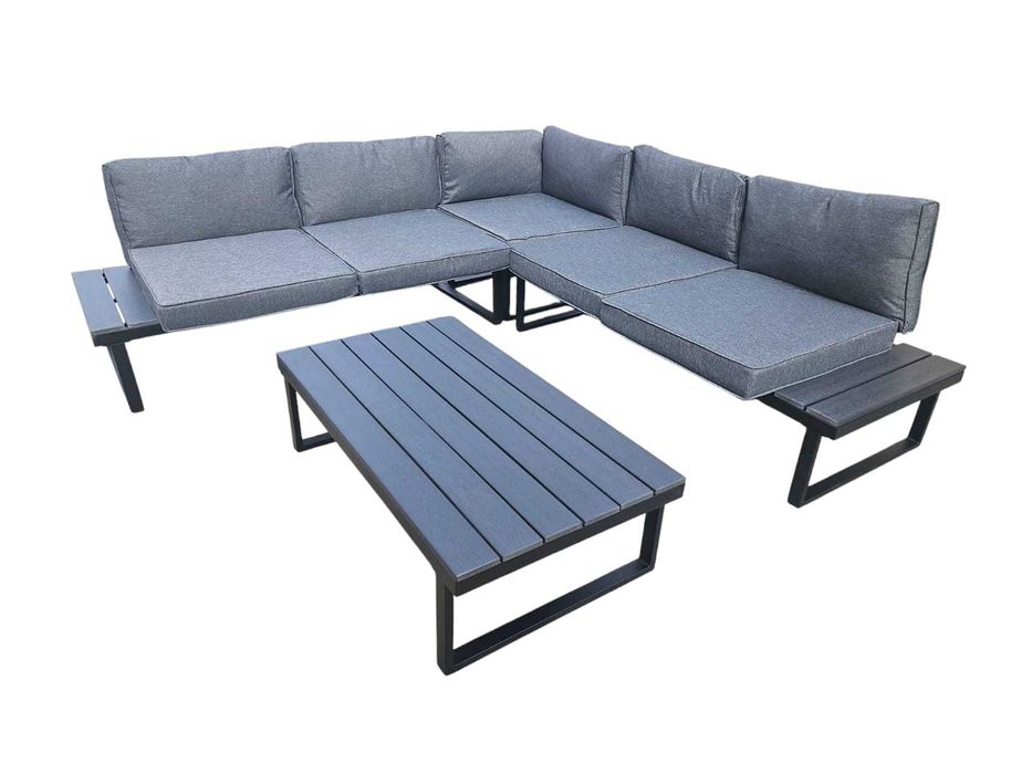 Narożnik Ogrodowy ze stołem XL Zestaw Wypoczynkowy Antracyt Stolik HDM