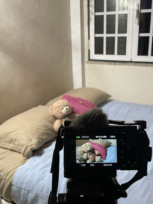 Sony ZV-E10 com lente do kit e jaula smallrig