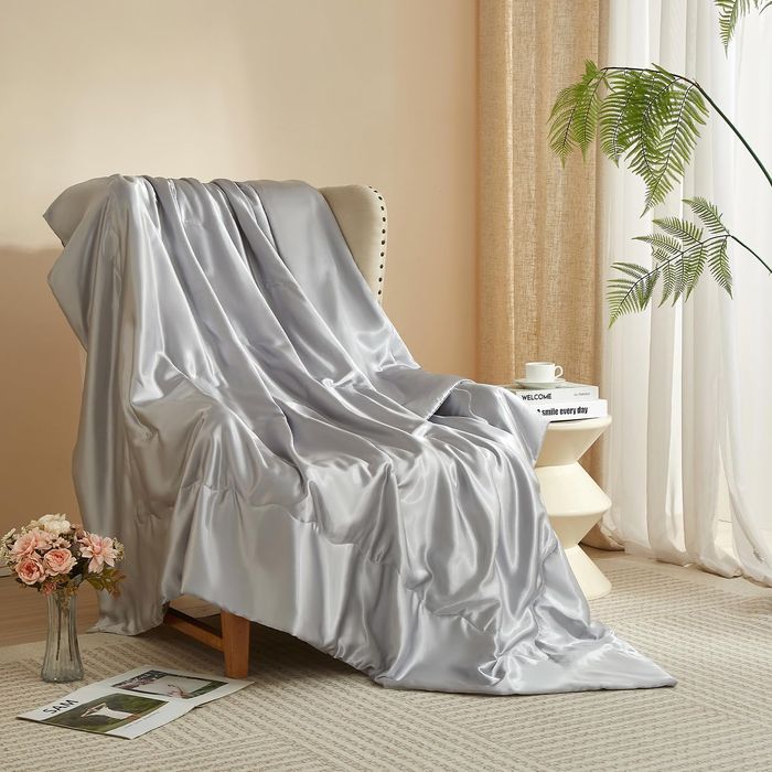 Satin Throw Blanket - Reversible Plush Fleece - 150x200 Grey