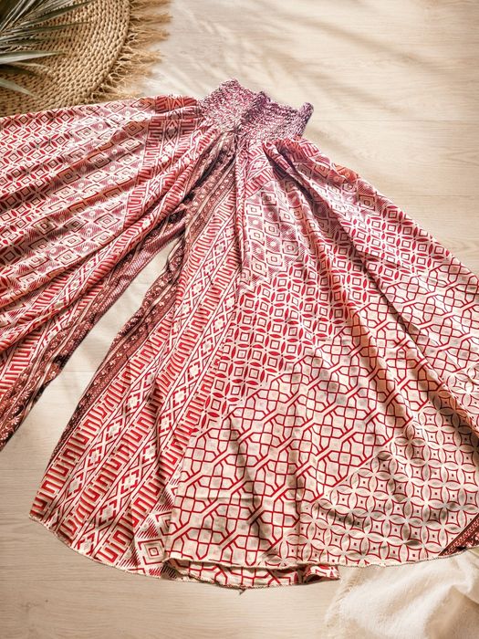 Eleganckie spodnie na lato mega szerokie nogawki we wzory boho hindi