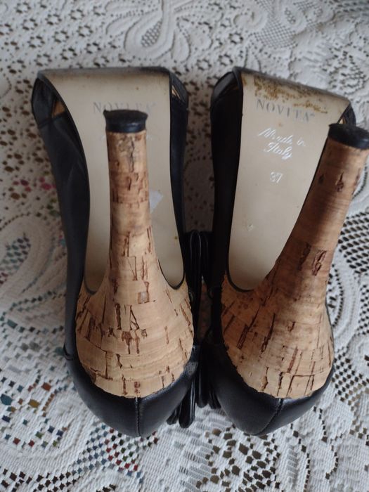czółenka damskie skórzane czarne r.37 obcas 9cm
