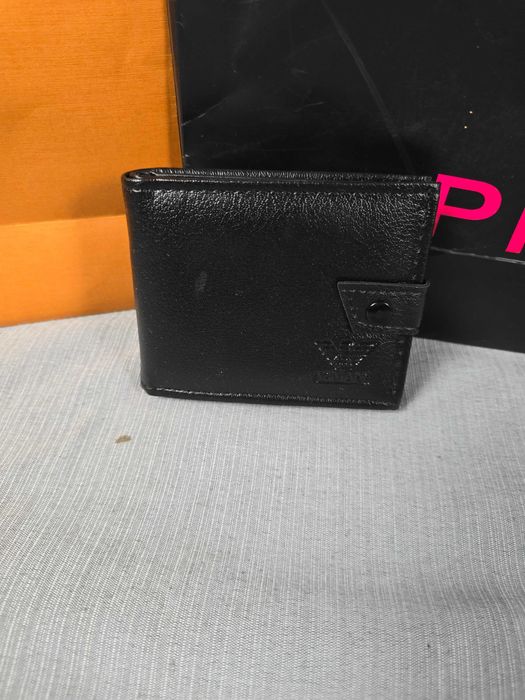 Portfel męski Armani zapięcie czarny premium skórzany