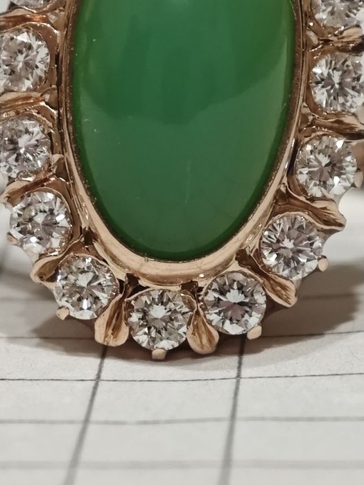 Золота каблучка, з діамантами 0..624 ct, і хризопоазом, 583 проба.