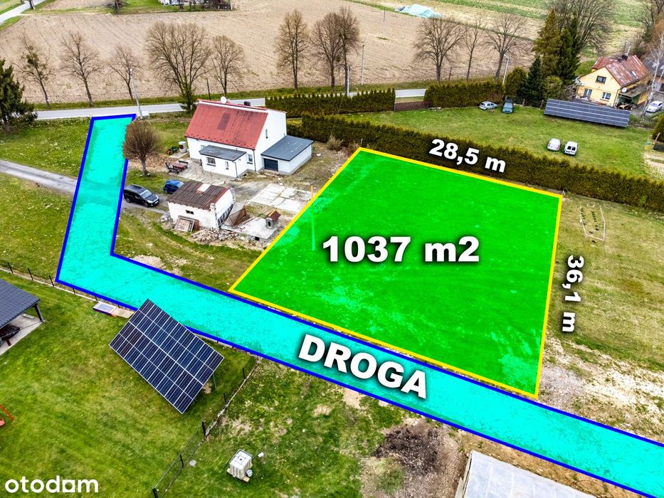 Działka 1037 m2 Jarząbkowice gm. Pawłowice - media, udział w drodze