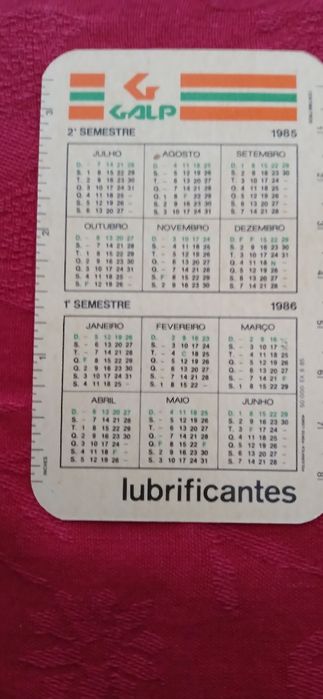 Calendário de bolso - Galp - 1985/1986