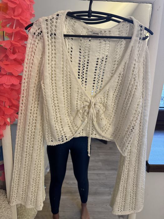 Sweterek narzutka azurowy Nowy bez metki ecrue