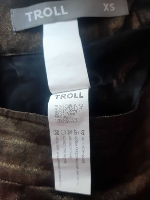 Spódnica mini imprezowa, czarno - złota,100 % bawełna, Troll, r. XS