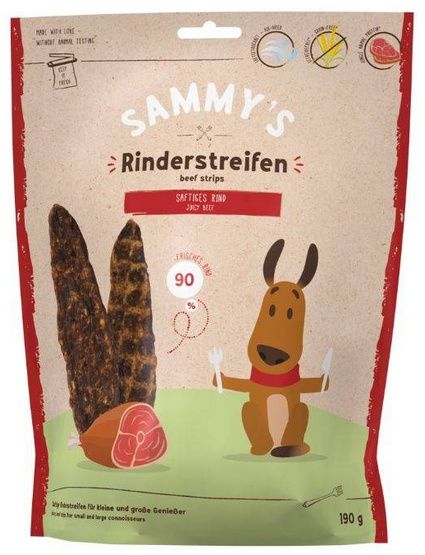 Pyszne i zdrowe przekąski dla psa Sammy's Soczyste paski wołowiny 190g