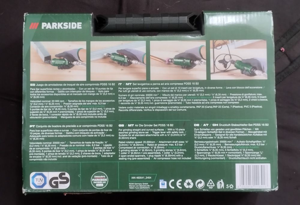 Conjunto de lixadora de precisão a ar Parkside