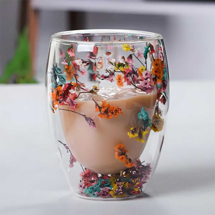 Стакан стеклянный с двойным дном "Сухоцветы" 450 мл