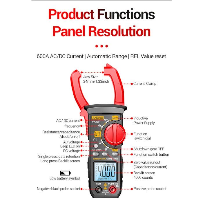 Струмовимірювальні кліщі AC/DC ANENG PN200