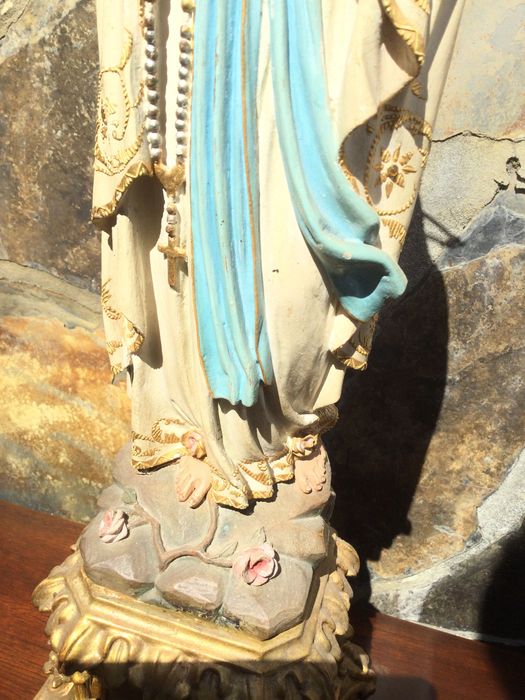 Nossa Senhora em madeira séc XIX olhos de vidro 51 cm Arte Sácra