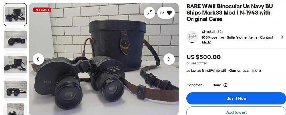 Бінокль (6 x 30) ВМФ США, U.S.Navy BU.Ships Mark 33, Mod.1, 1943 року.