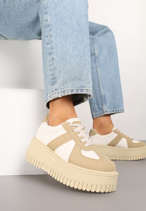 Ciemnobeżowe Sneakersy na Żłobionej Platformie R 37