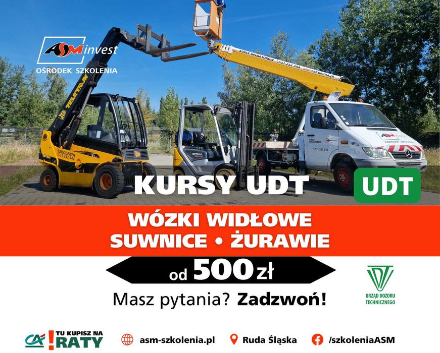 Kurs, Szkolenie UDT - Wózek widłowy, ładowarka teleskopowa, HDS, Żuraw