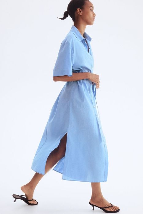 Длинное льняное платье рубашка H&M  лён коттон