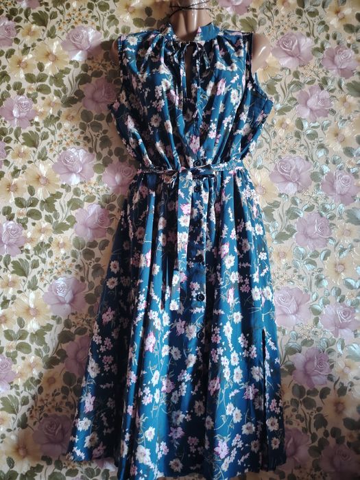 Платье миди нп на пуговицах талия резинка сбоку разрез XL-XXL