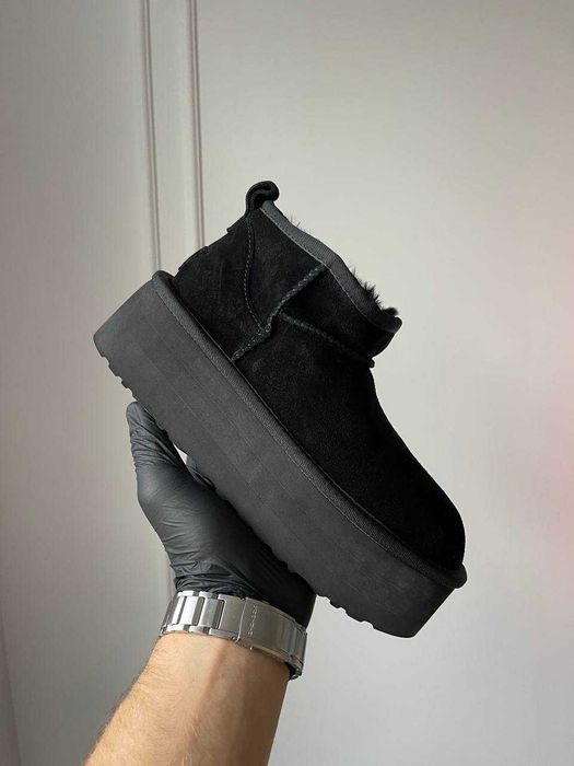 Уггі UGG Ultra Mini Platform Black Suede premium натуральна замша і овчина