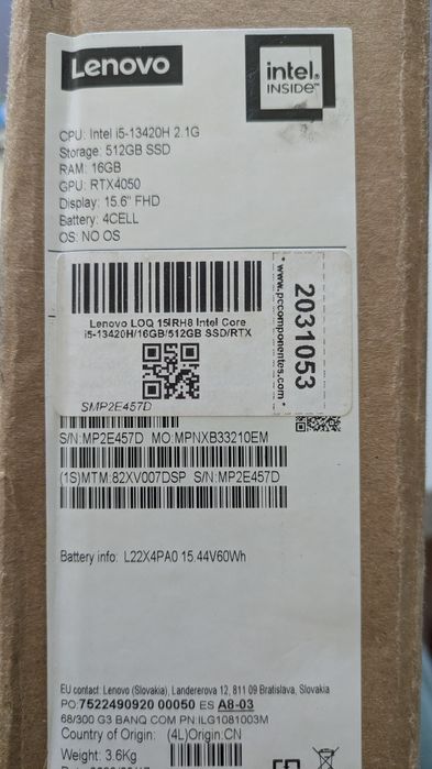 Portátil gaming Lenovo loq 15irh8