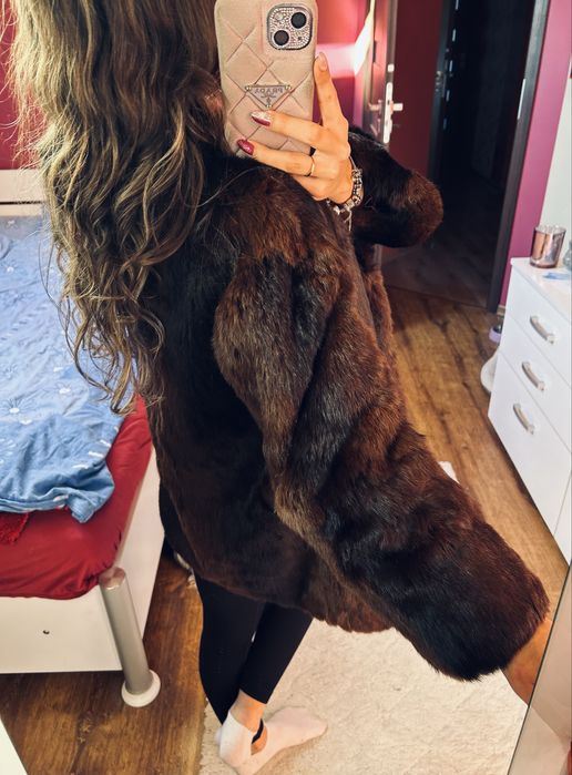 Futro naturalne z królika brązowe dłuższe m l zimowe grube mięciutkie