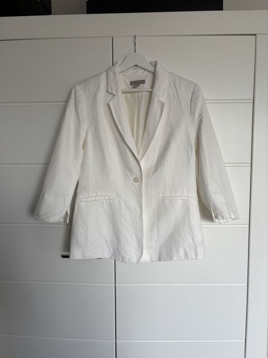 Biała lniana marynarka żakiet H&M 40